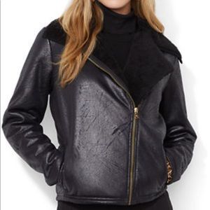 Ralph Lauren Black Faux Shearling Moto Jacket, size Large, EUC